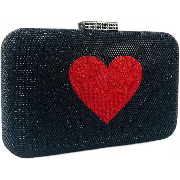Black Red Luxury Crystal Heart and Love Clutch Rhinestone Mini Evening Bags - Picture 2 of 9